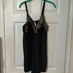 Cacique Black Chemise Nightie Lingerie Babydoll Gold Floral Trim